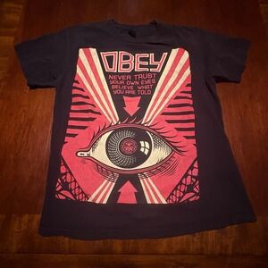 OBEY Eye Propaganda Graphic T-Shirt "Never Trust Your Own Eyes" Size M Black